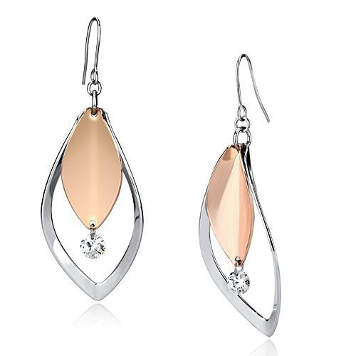 Rose Gold + Rhodium Iron Earrings with AAA Grade CZ in Clear