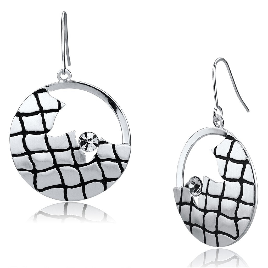 Matte Rhodium & Rhodium Iron Earrings with Top Grade Crystal in Clear