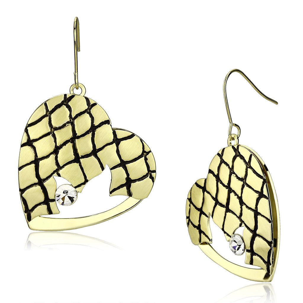 Matte Gold & Gold Iron Earrings with Top Grade Crystal in Clear