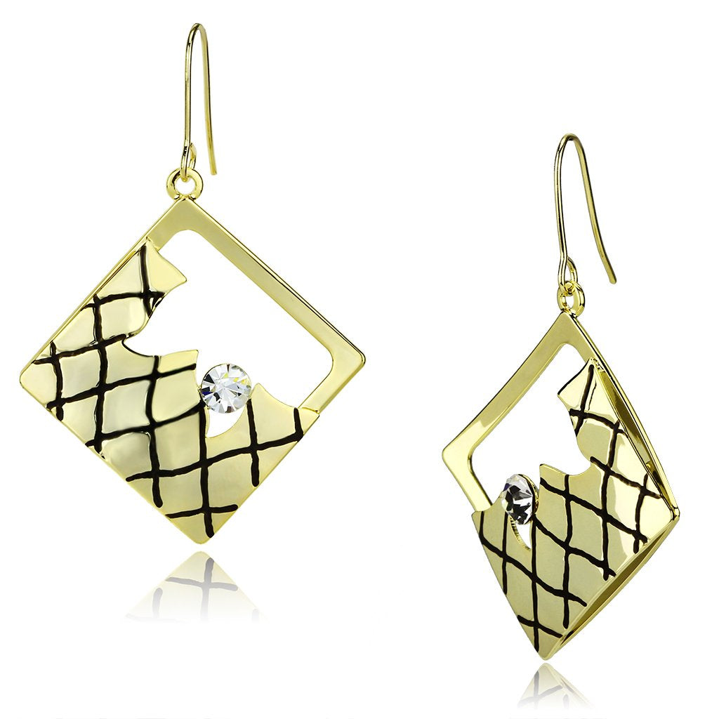 Gold Iron Earrings with Top Grade Crystal in Clear