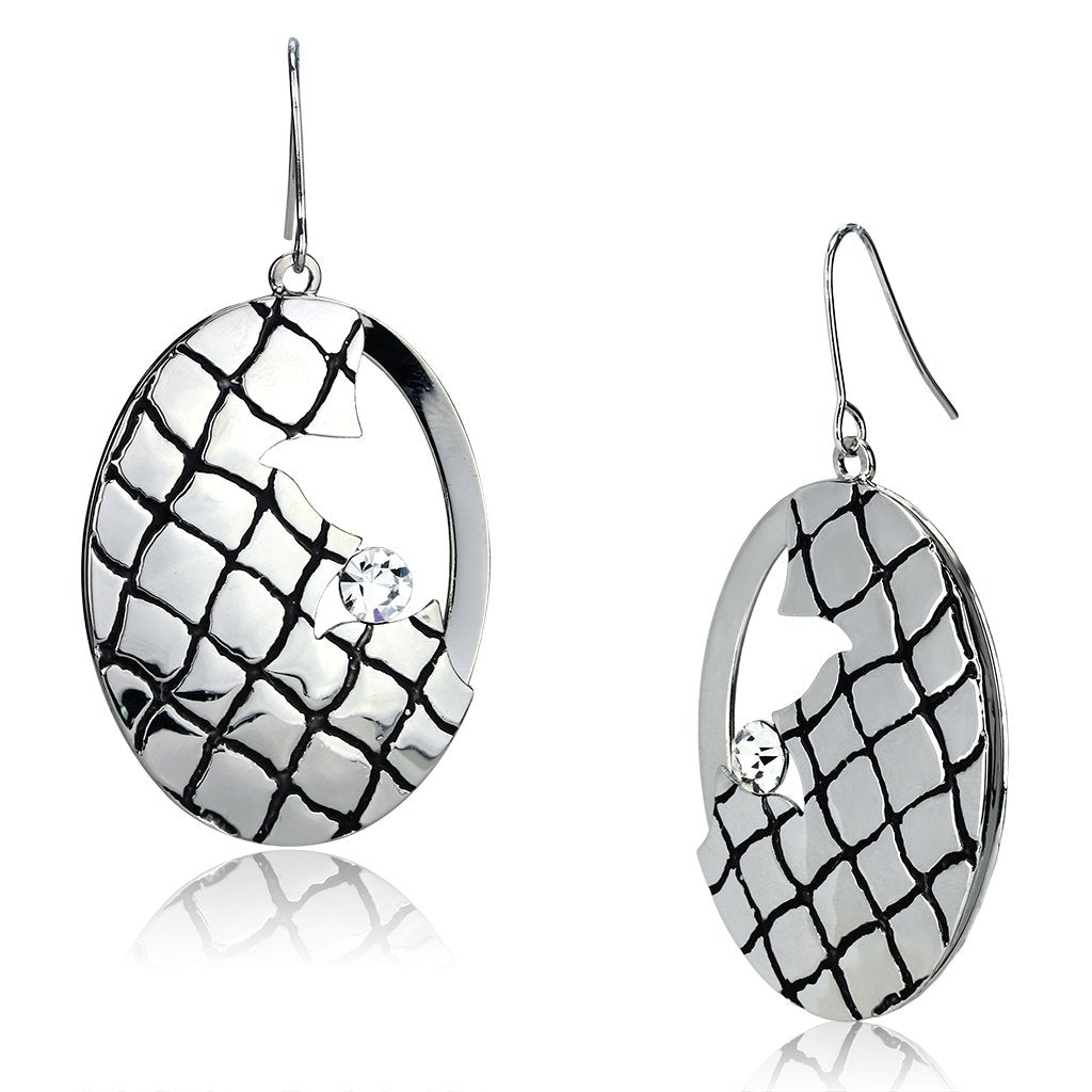 Rhodium Iron Earrings with Top Grade Crystal in Clear