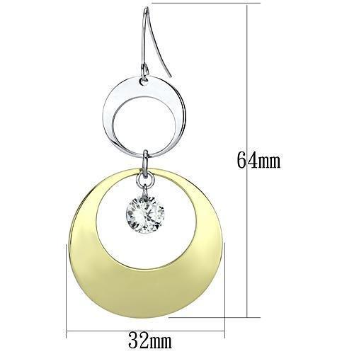 Gold+Rhodium Iron Earrings with AAA Grade CZ in Clear