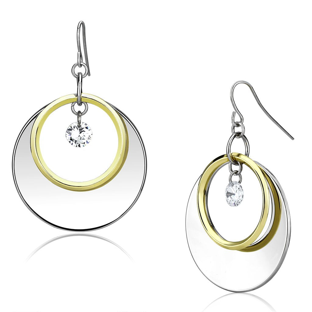 Reverse Two-Tone Iron Earrings with AAA Grade CZ in Clear
