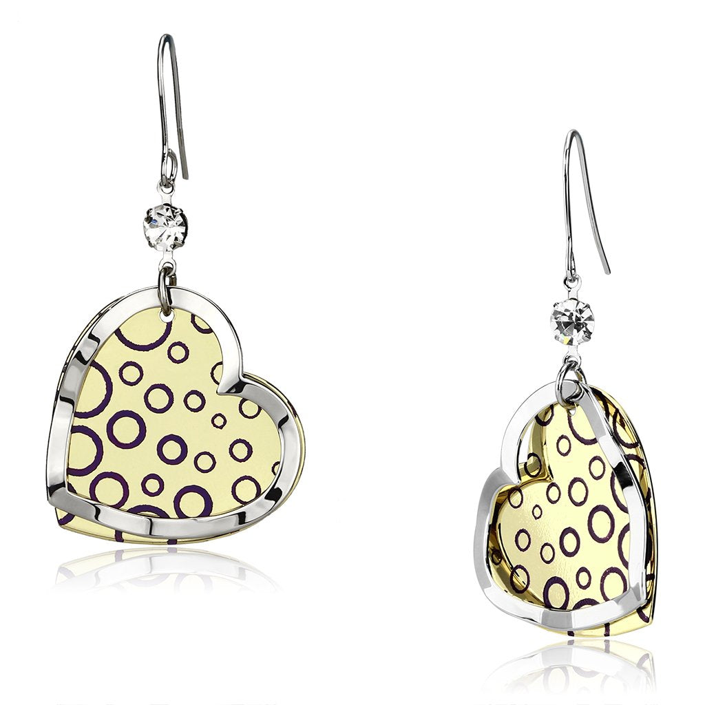 Gold+Rhodium Iron Earrings with Top Grade Crystal in Clear