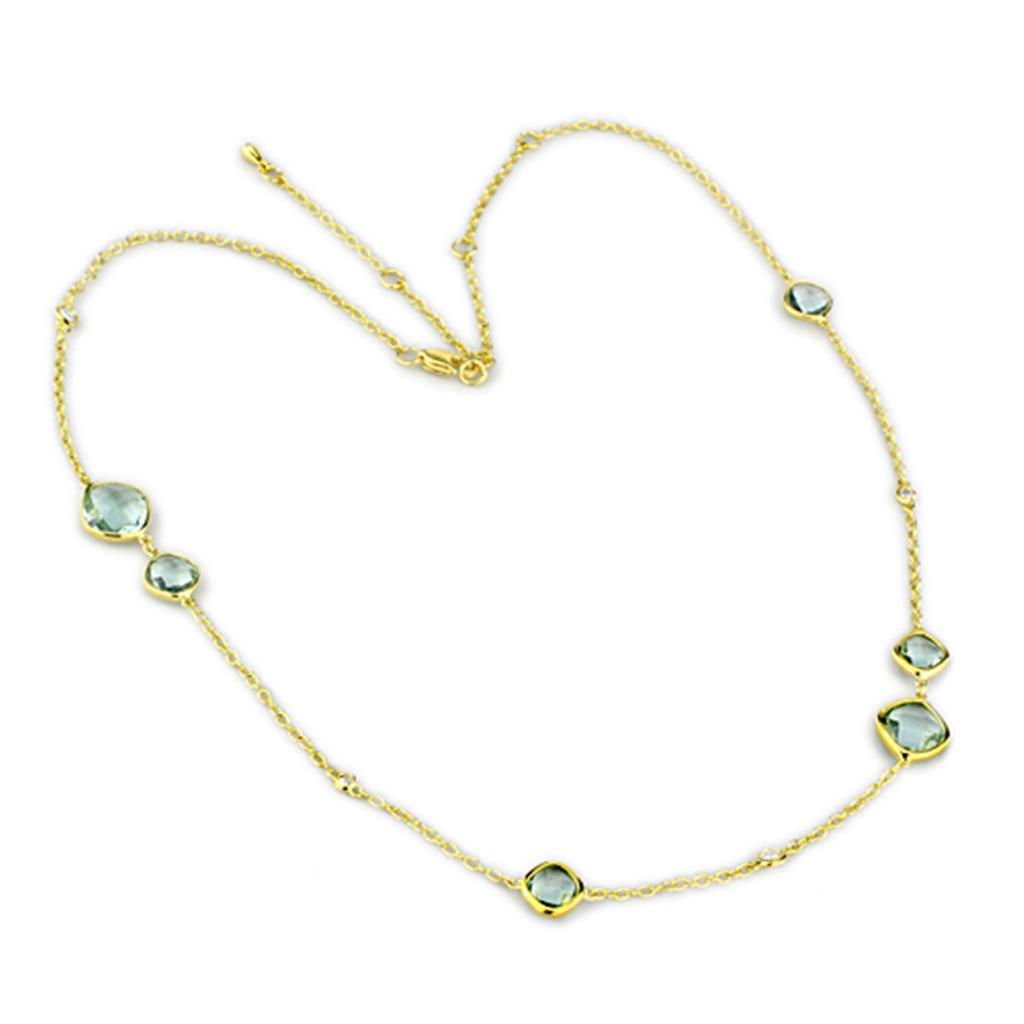 Gold Brass Necklace with Synthetic Synthetic Glass in Emerald
