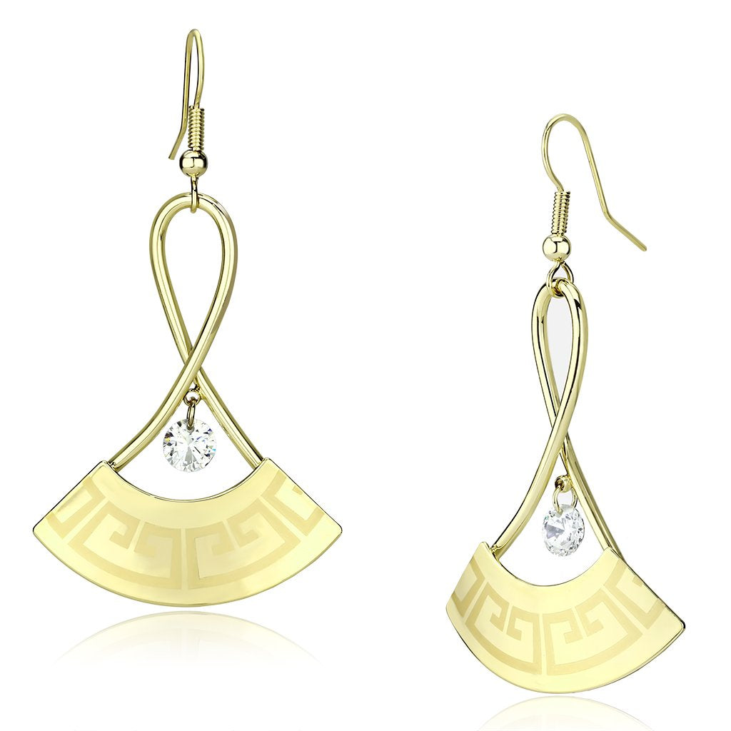 Gold Iron Earrings with AAA Grade CZ in Clear