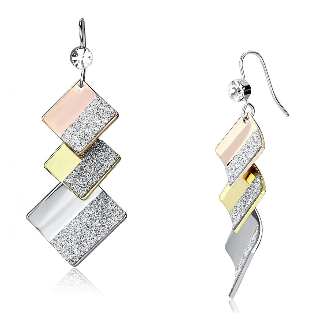 Rhodium + Gold + Rose Gold Iron Earrings with Top Grade Crystal in Clear