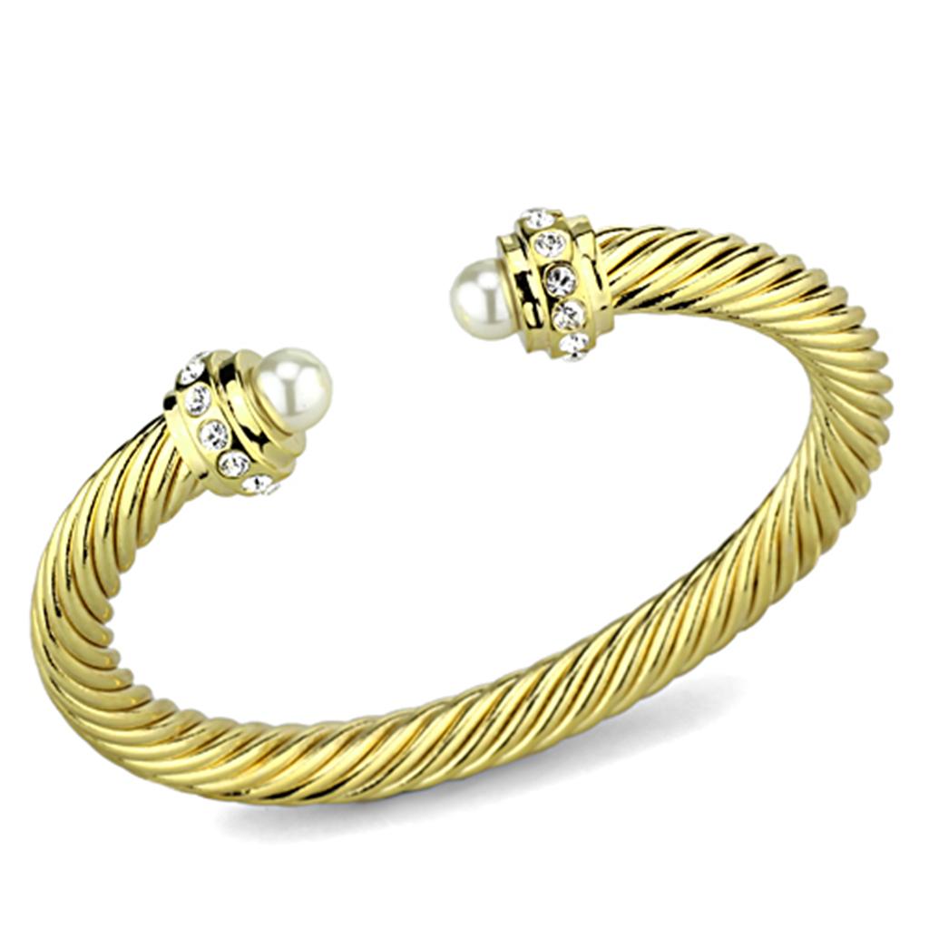 Gold Brass Bangle with Synthetic Pearl in White