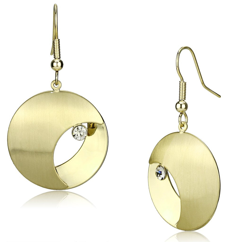 Matte Gold & Gold Iron Earrings with Top Grade Crystal in Clear
