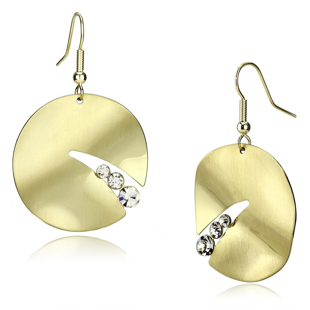 Matte Gold & Gold Iron Earrings with Top Grade Crystal in Clear