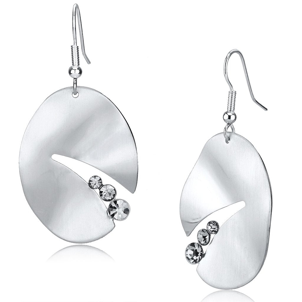 Matte Rhodium & Rhodium Iron Earrings with Top Grade Crystal in Clear