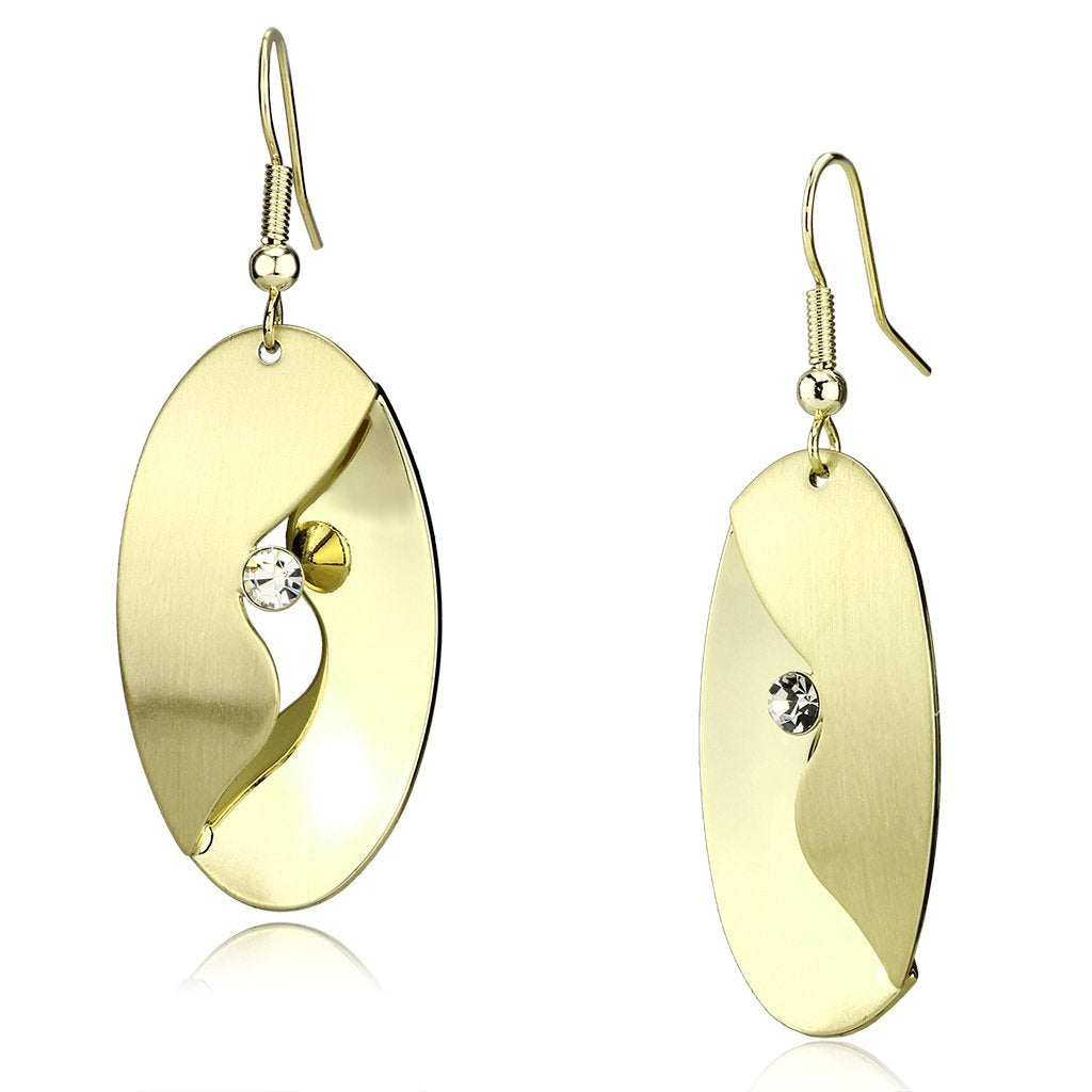 Matte Gold & Gold Iron Earrings with Top Grade Crystal in Clear