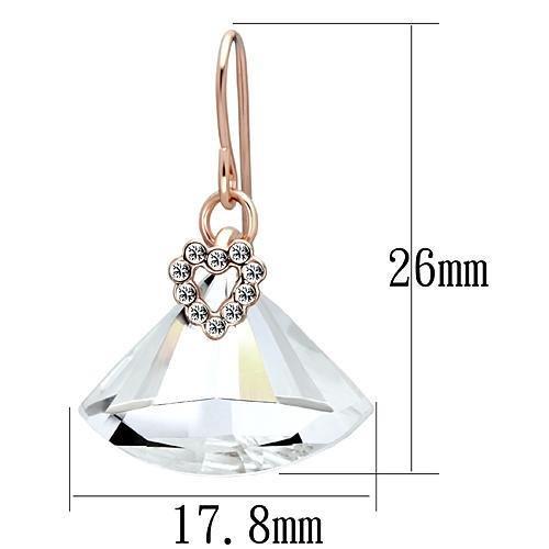 Rose Gold Iron Earrings with Top Grade Crystal in Clear