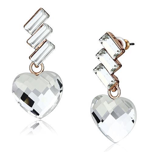 Rose Gold Iron Earrings with Top Grade Crystal in Clear