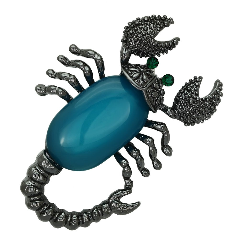 Ruthenium White Metal Brooches with Synthetic Synthetic Stone in Capri Blue