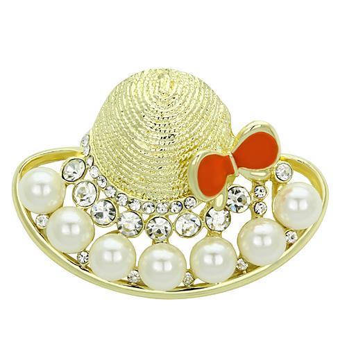 Flash Gold White Metal Brooches with Synthetic Pearl in White