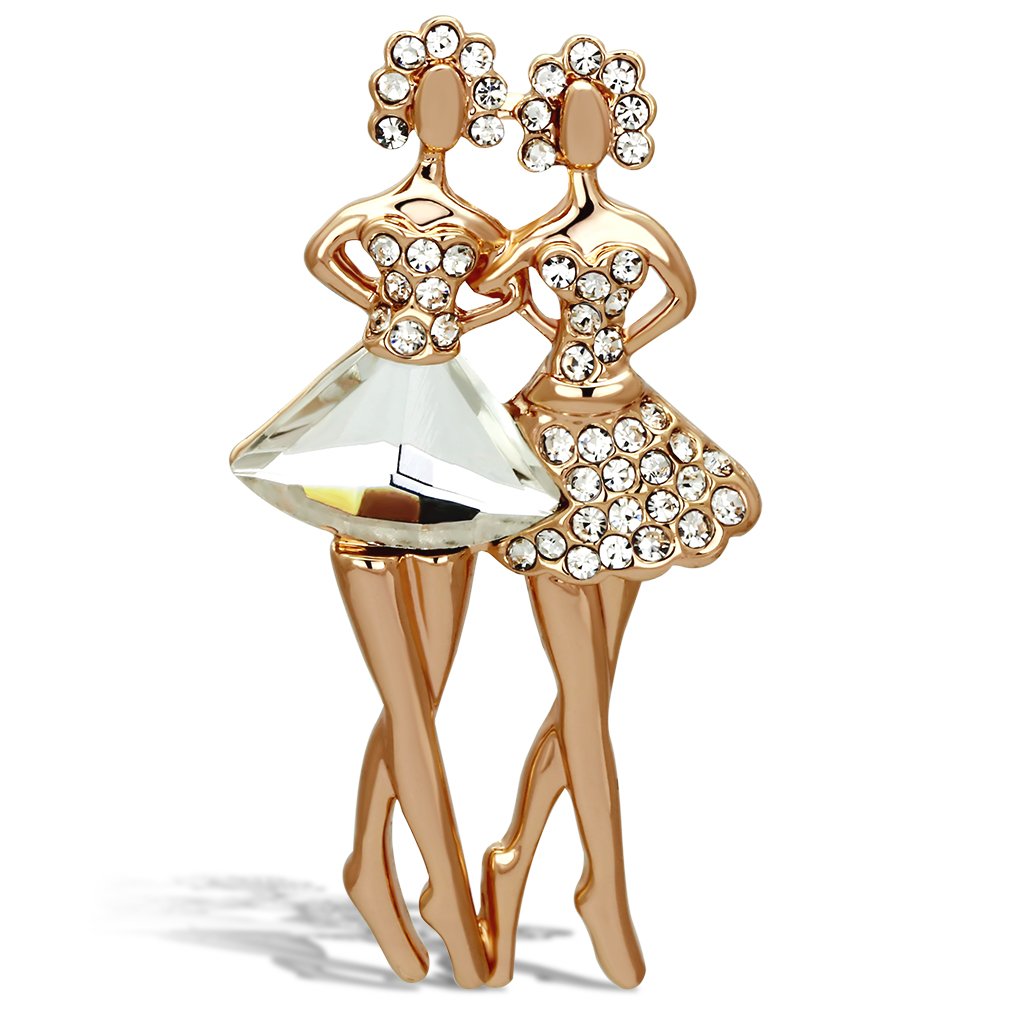 Flash Rose Gold White Metal Brooches with Synthetic Synthetic Glass in Clear