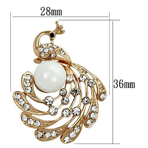 Flash Rose Gold White Metal Brooches with Synthetic Pearl in White