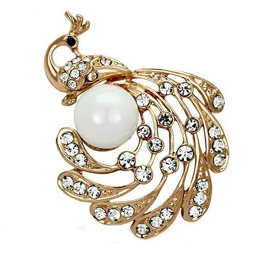Flash Rose Gold White Metal Brooches with Synthetic Pearl in White