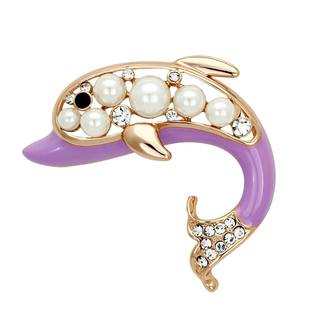 Flash Rose Gold White Metal Brooches with Synthetic Pearl in White