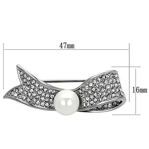Imitation Rhodium White Metal Brooches with Synthetic Pearl in White