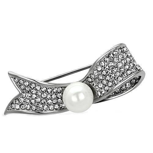 Imitation Rhodium White Metal Brooches with Synthetic Pearl in White