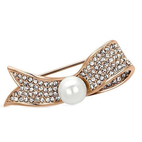 Flash Rose Gold White Metal Brooches with Synthetic Pearl in White