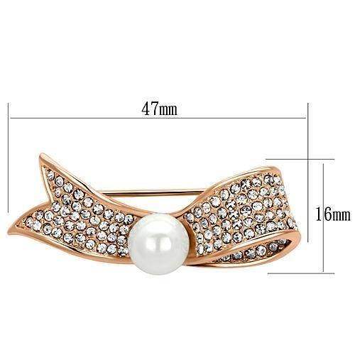 Flash Rose Gold White Metal Brooches with Synthetic Pearl in White