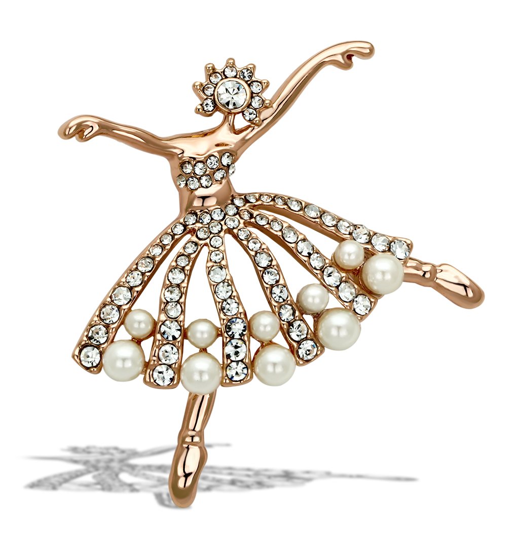 Flash Rose Gold White Metal Brooches with Synthetic Pearl in White