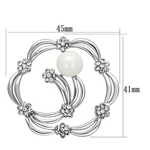 Imitation Rhodium White Metal Brooches with Synthetic Pearl in White