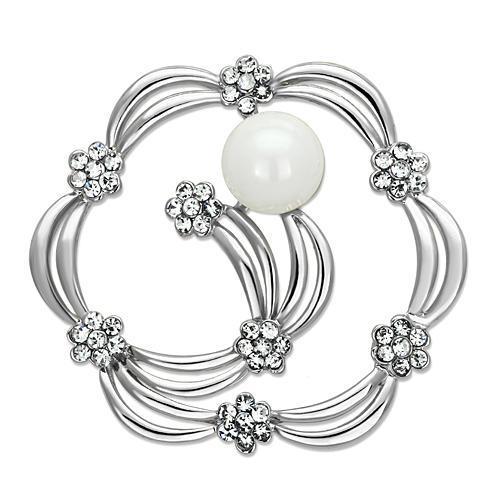 Imitation Rhodium White Metal Brooches with Synthetic Pearl in White