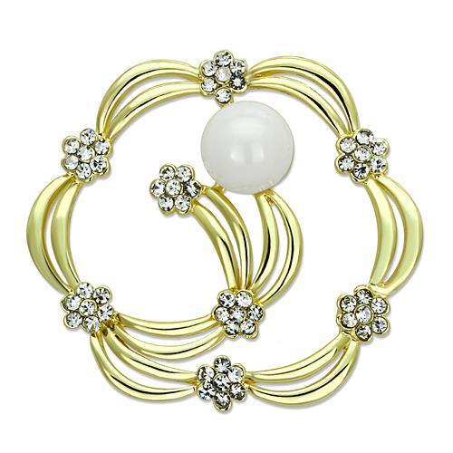 Flash Gold White Metal Brooches with Synthetic Pearl in White