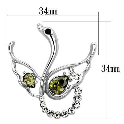 Imitation Rhodium White Metal Brooches with Top Grade Crystal in Olivine color