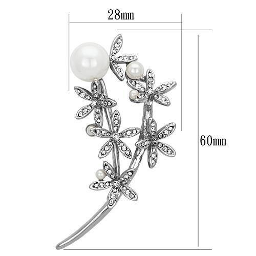 Imitation Rhodium White Metal Brooches with Synthetic Pearl in White