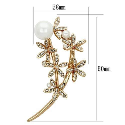 Flash Rose Gold White Metal Brooches with Synthetic Pearl in White