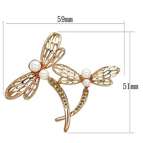 Flash Rose Gold White Metal Brooches with Synthetic Pearl in White