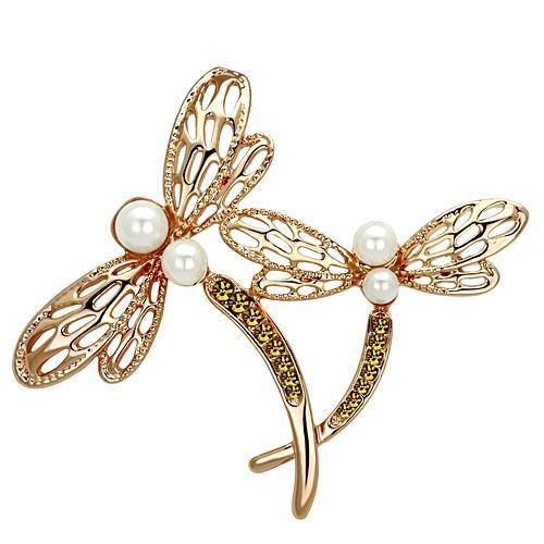 Flash Rose Gold White Metal Brooches with Synthetic Pearl in White