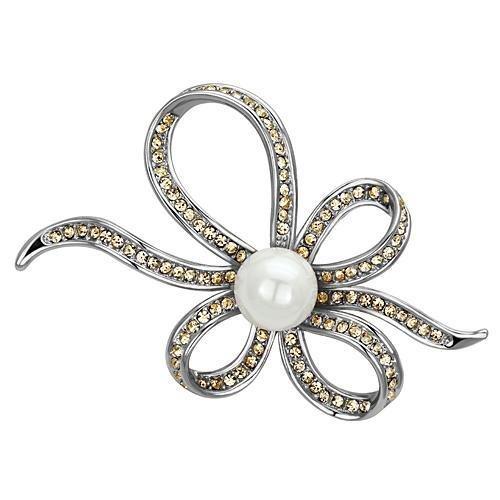 Imitation Rhodium White Metal Brooches with Synthetic Pearl in White