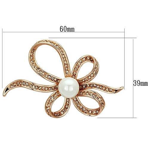 Flash Rose Gold White Metal Brooches with Synthetic Pearl in White