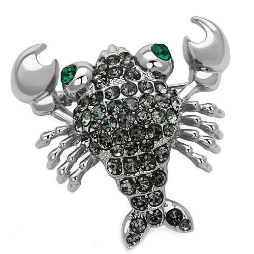 Imitation Rhodium White Metal Brooches with Top Grade Crystal in Emerald