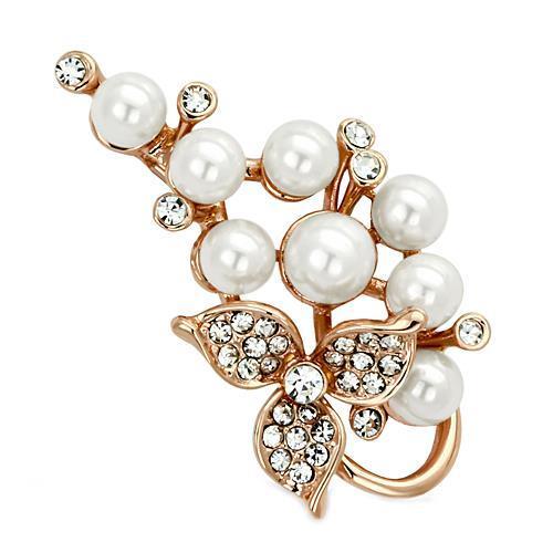 Flash Rose Gold White Metal Brooches with Synthetic Pearl in White