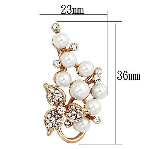 Flash Rose Gold White Metal Brooches with Synthetic Pearl in White