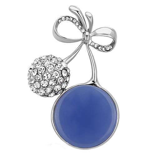 Imitation Rhodium White Metal Brooches with Synthetic Synthetic Stone in Capri Blue