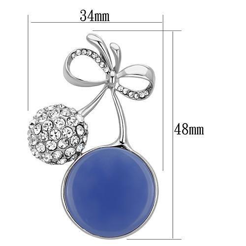 Imitation Rhodium White Metal Brooches with Synthetic Synthetic Stone in Capri Blue