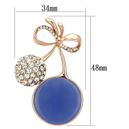 Flash Rose Gold White Metal Brooches with Synthetic Synthetic Stone in Capri Blue