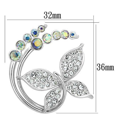 Imitation Rhodium White Metal Brooches with Top Grade Crystal in Aurora Borealis (Rainbow Effect)