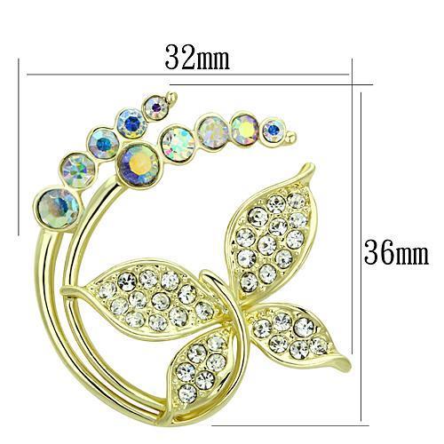 Flash Gold White Metal Brooches with Top Grade Crystal in Aurora Borealis (Rainbow Effect)