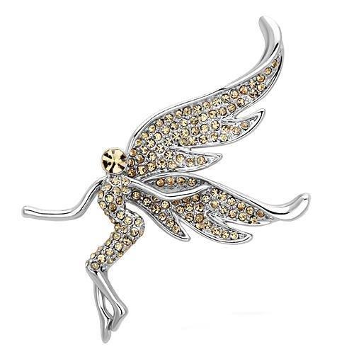 Imitation Rhodium White Metal Brooches with Top Grade Crystal in Champagne