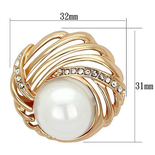 Flash Rose Gold White Metal Brooches with Synthetic Pearl in White