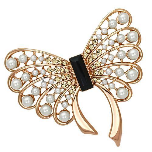 Flash Rose Gold White Metal Brooches with Synthetic Pearl in Jet
